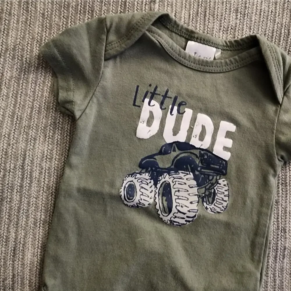 Cutie Pie Little Dude Monster Truck Graphic Short Sleeve Bodysuit